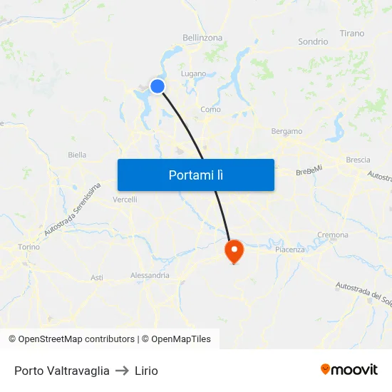 Porto Valtravaglia to Lirio map