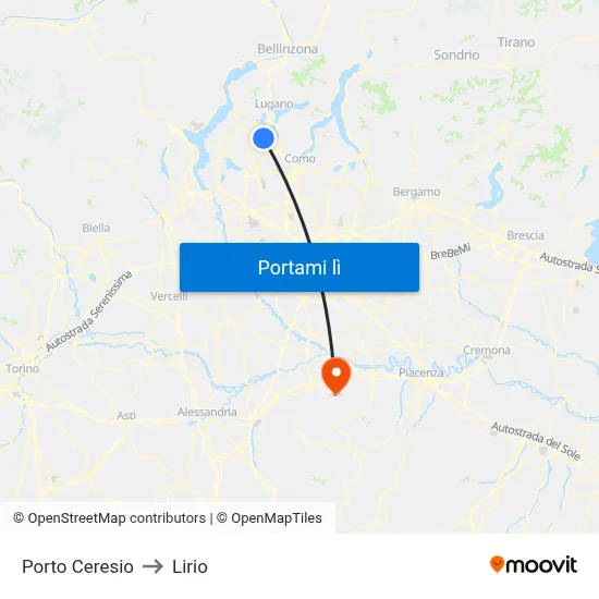Porto Ceresio to Lirio map