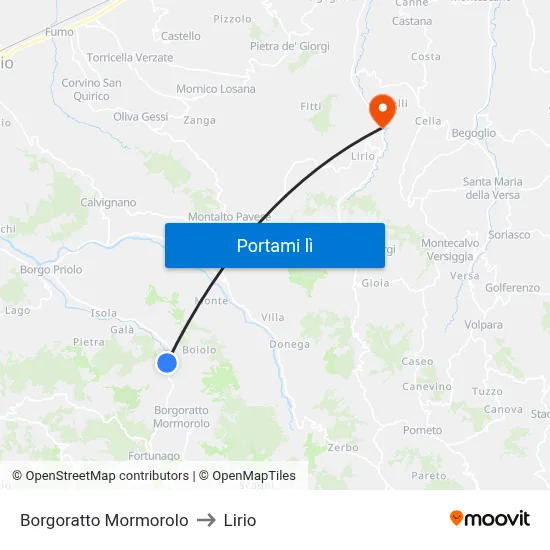 Borgoratto Mormorolo to Lirio map
