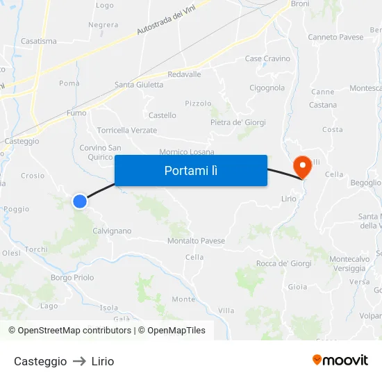 Casteggio to Lirio map