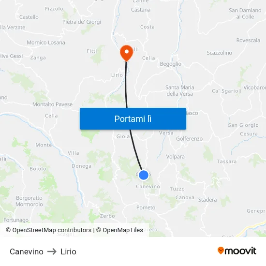 Canevino to Lirio map