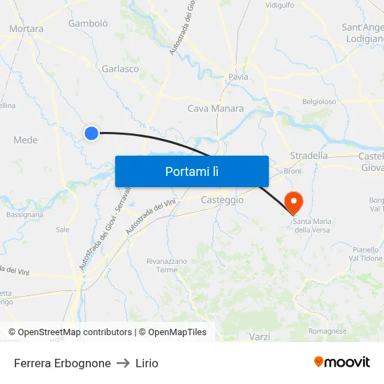 Ferrera Erbognone to Lirio map
