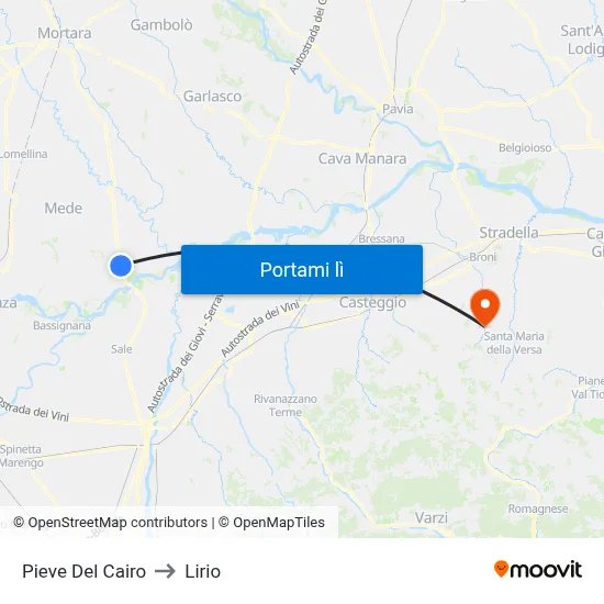 Pieve Del Cairo to Lirio map