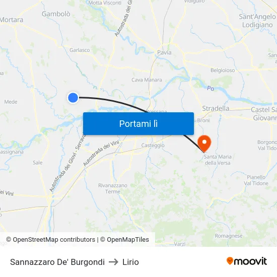 Sannazzaro De' Burgondi to Lirio map