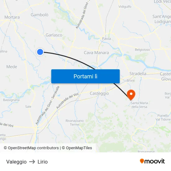 Valeggio to Lirio map