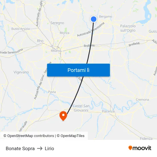 Bonate Sopra to Lirio map