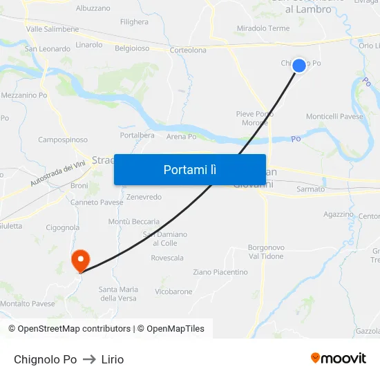 Chignolo Po to Lirio map