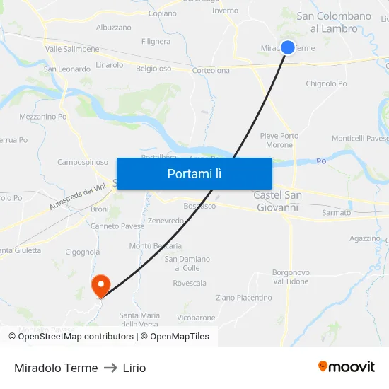 Miradolo Terme to Lirio map