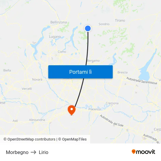 Morbegno to Lirio map