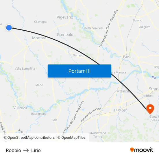 Robbio to Lirio map