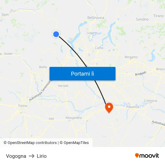 Vogogna to Lirio map