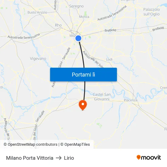 Milano Porta Vittoria to Lirio map