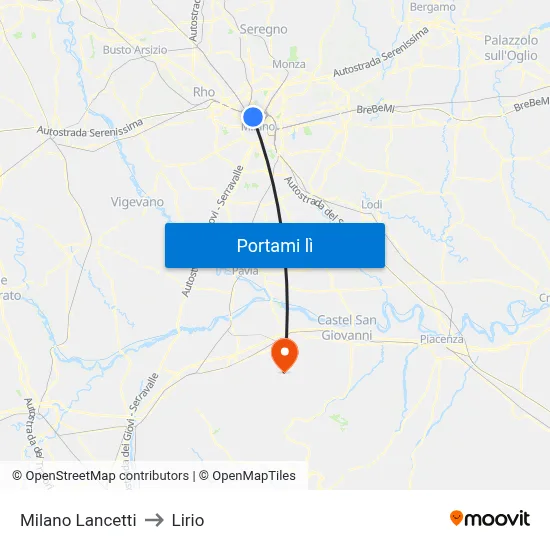 Milano Lancetti to Lirio map