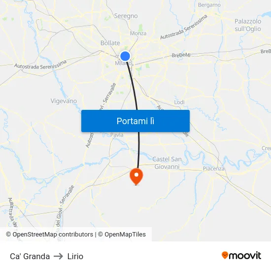 Ca' Granda to Lirio map