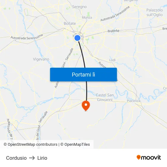Cordusio to Lirio map
