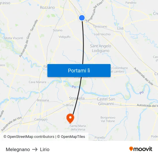 Melegnano to Lirio map