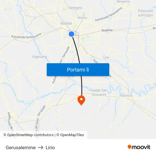 Gerusalemme to Lirio map