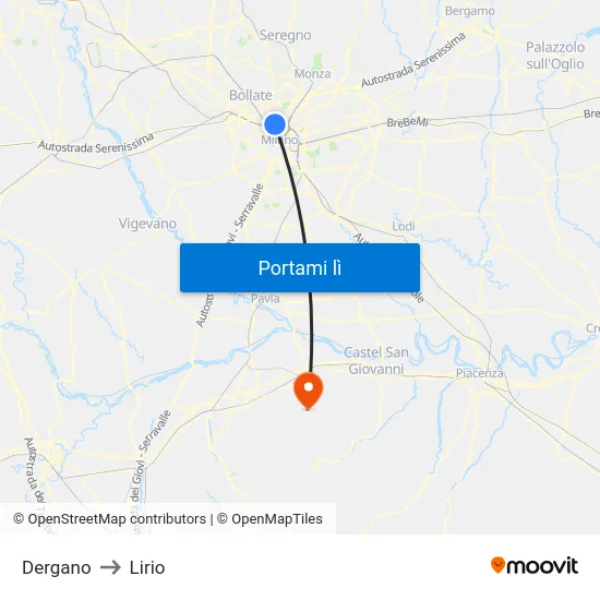 Dergano to Lirio map