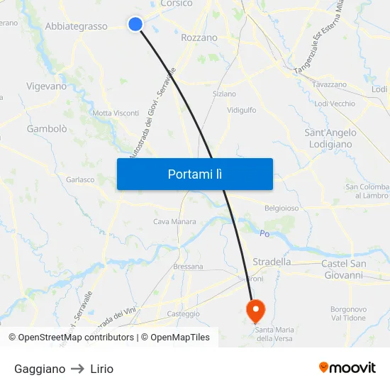 Gaggiano to Lirio map