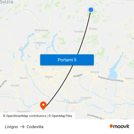 Livigno to Codevilla map