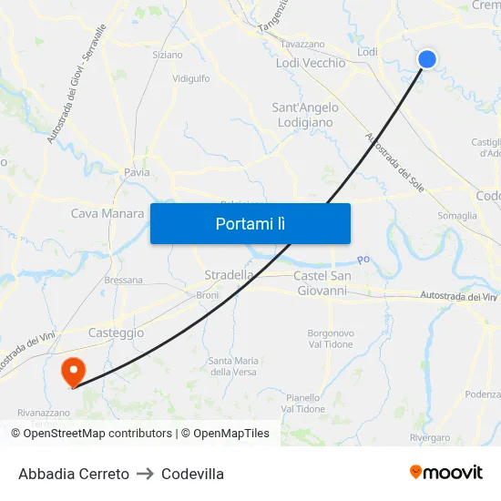 Abbadia Cerreto to Codevilla map
