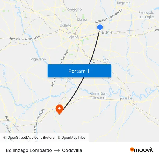 Bellinzago Lombardo to Codevilla map