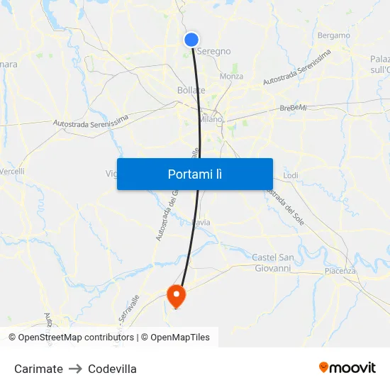 Carimate to Codevilla map