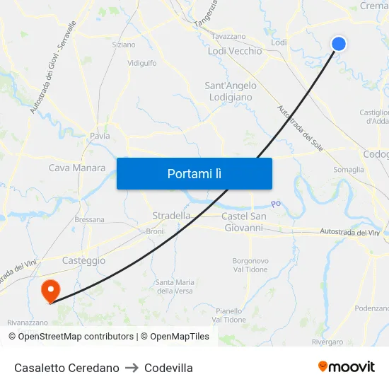Casaletto Ceredano to Codevilla map