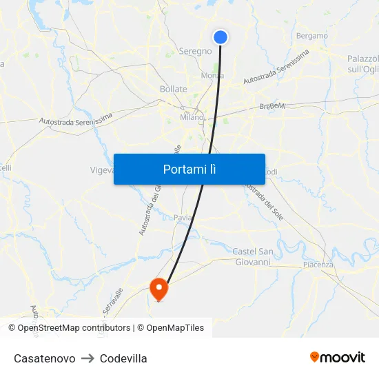 Casatenovo to Codevilla map