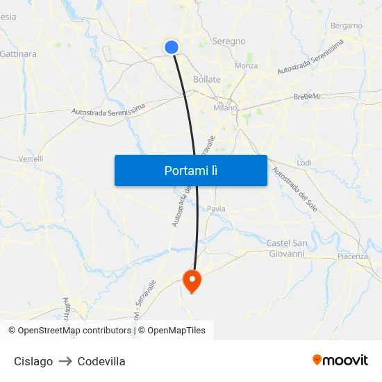 Cislago to Codevilla map