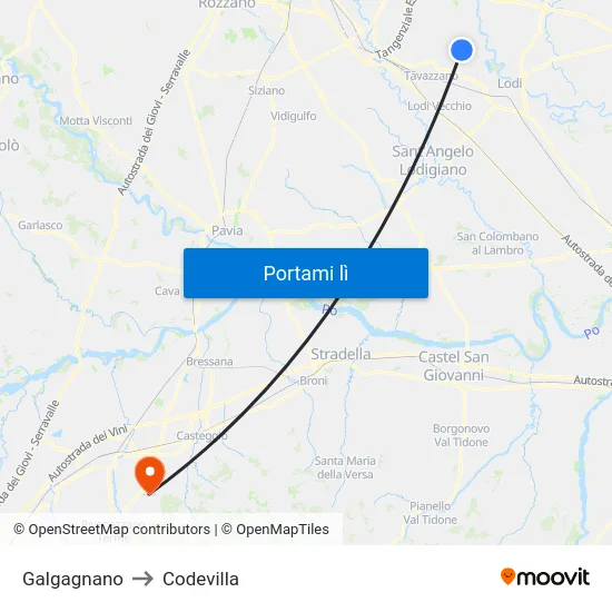 Galgagnano to Codevilla map