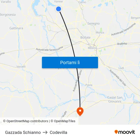 Gazzada Schianno to Codevilla map