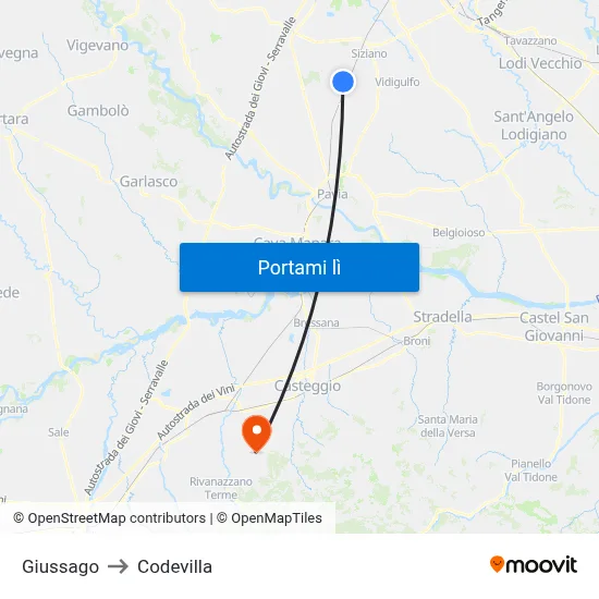 Giussago to Codevilla map