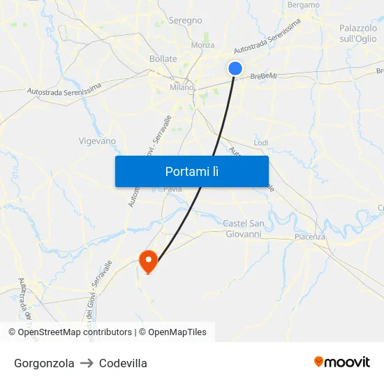 Gorgonzola to Codevilla map