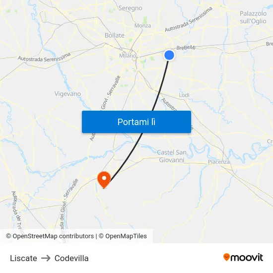 Liscate to Codevilla map