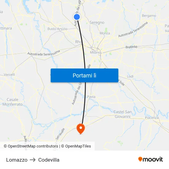 Lomazzo to Codevilla map