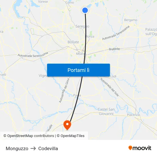 Monguzzo to Codevilla map