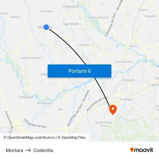 Mortara to Codevilla map