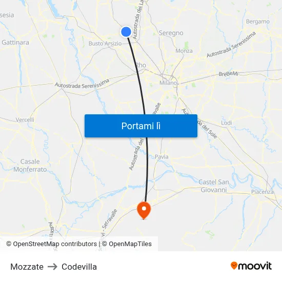 Mozzate to Codevilla map