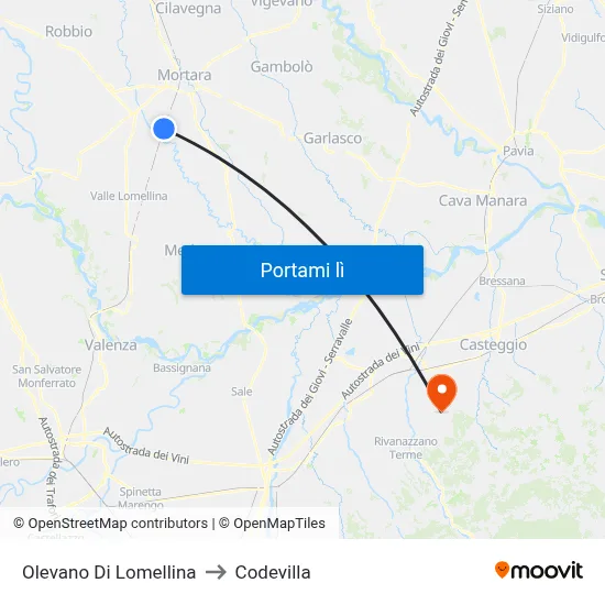 Olevano Di Lomellina to Codevilla map