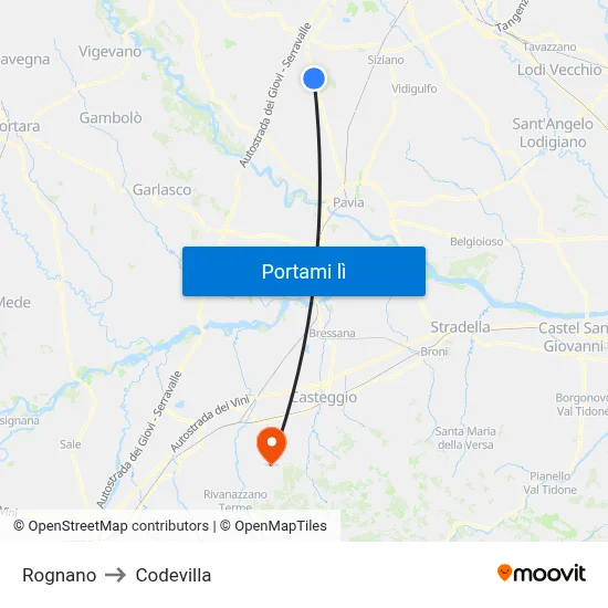 Rognano to Codevilla map