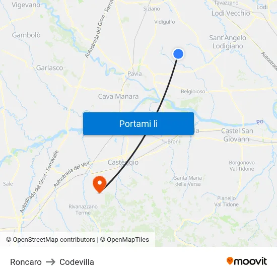 Roncaro to Codevilla map