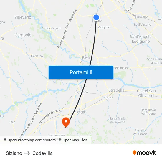 Siziano to Codevilla map