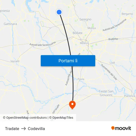 Tradate to Codevilla map