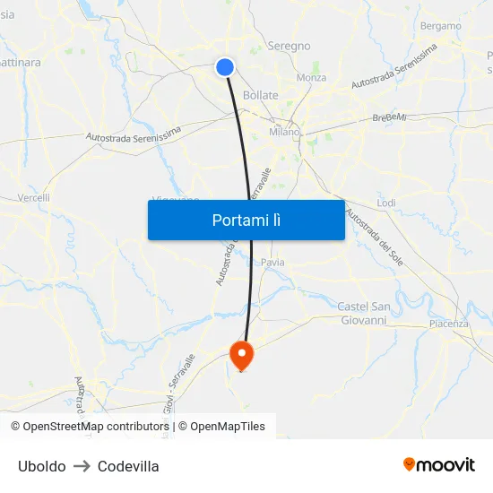 Uboldo to Codevilla map
