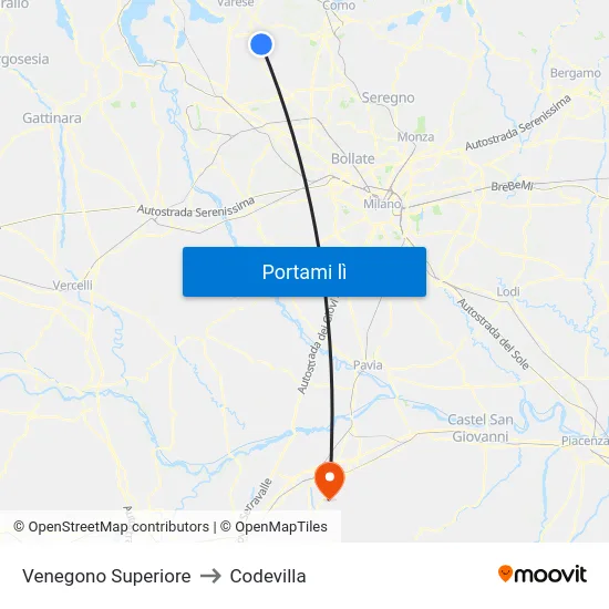 Venegono Superiore to Codevilla map