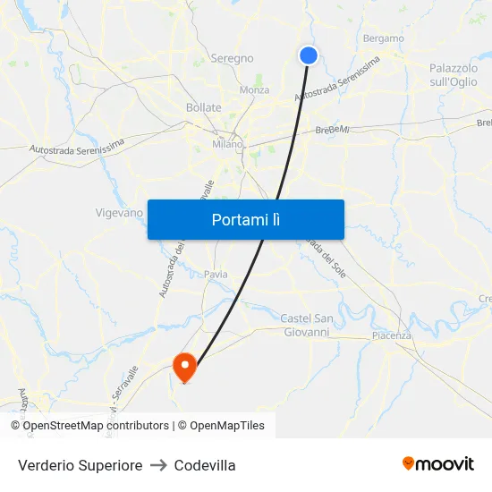 Verderio Superiore to Codevilla map