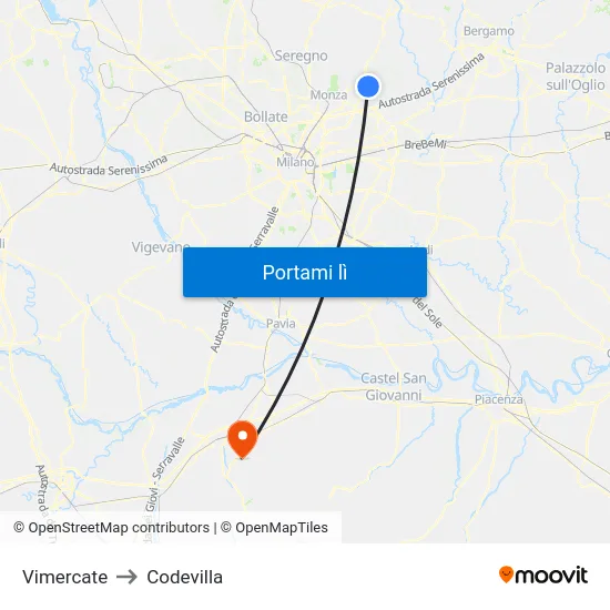 Vimercate to Codevilla map