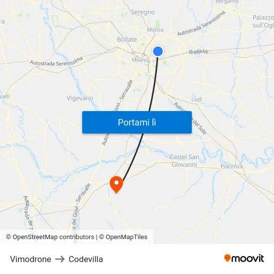 Vimodrone to Codevilla map