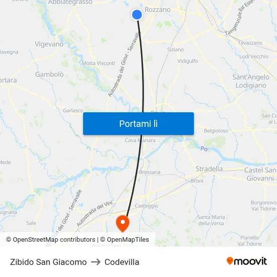 Zibido San Giacomo to Codevilla map